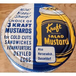 Vintage Kraft Prepared Salad Mustard Glass Jar W/ Metal Lid 1940s 1950s See Pic